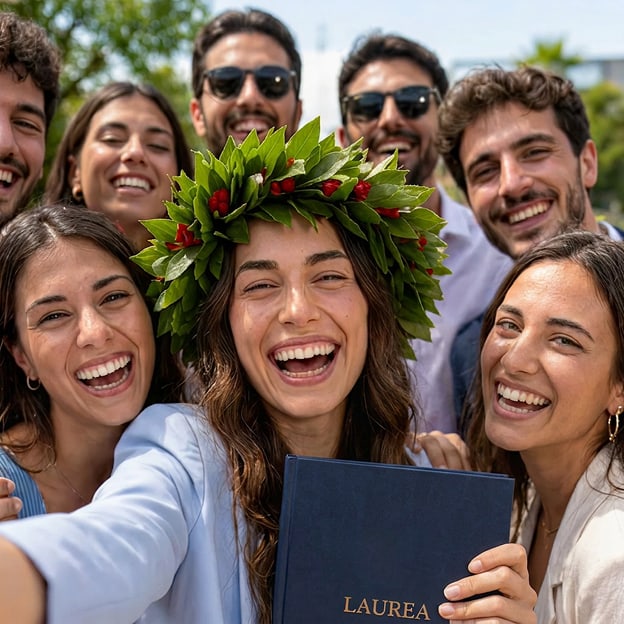 Neolaureati che lanciano il tocco in aria per festeggiare la laurea.