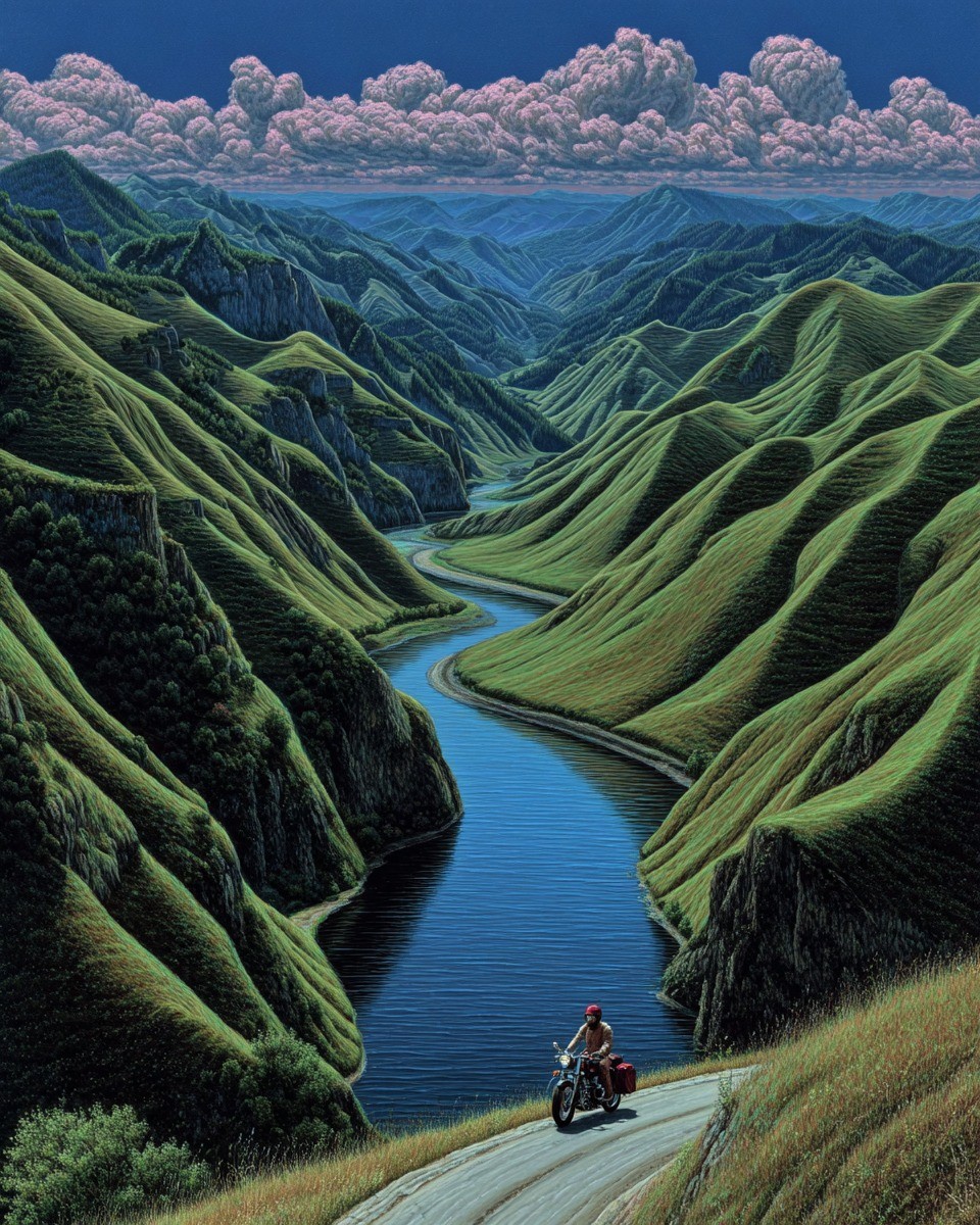 Surreal cinematic worldbuilding with impossible physics and dreamlike lighting