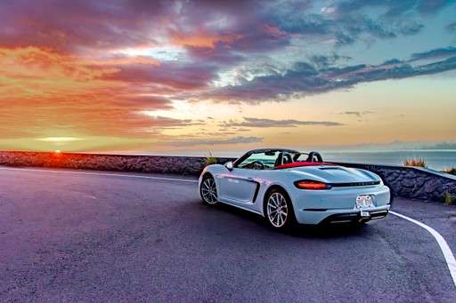 White Porsche Boxster For Rent Under Sunset Hawaii Big Island