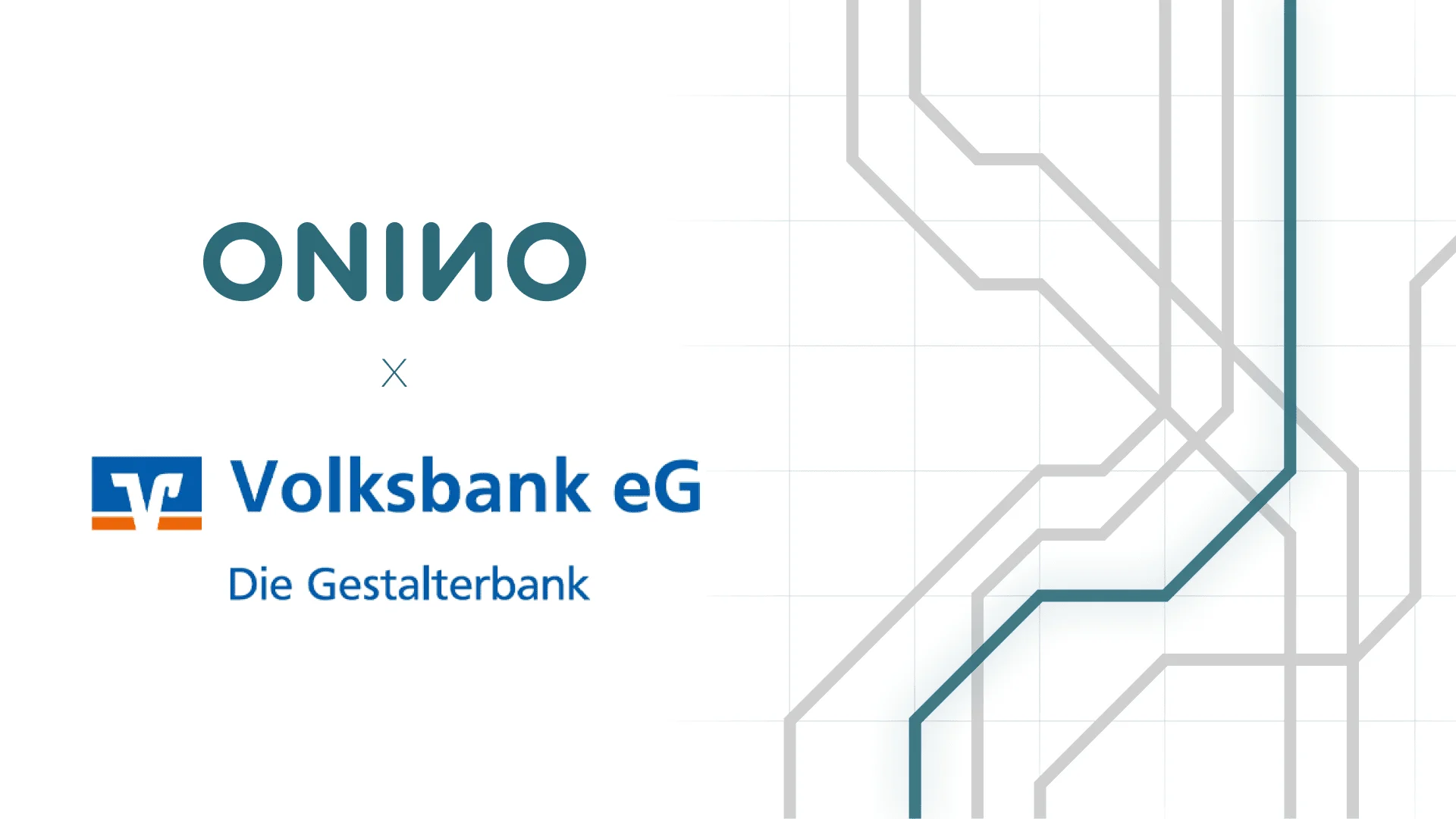 ONINO and Volksbank eG partnership announcement for tokenized banking infrastructure with circuit line background