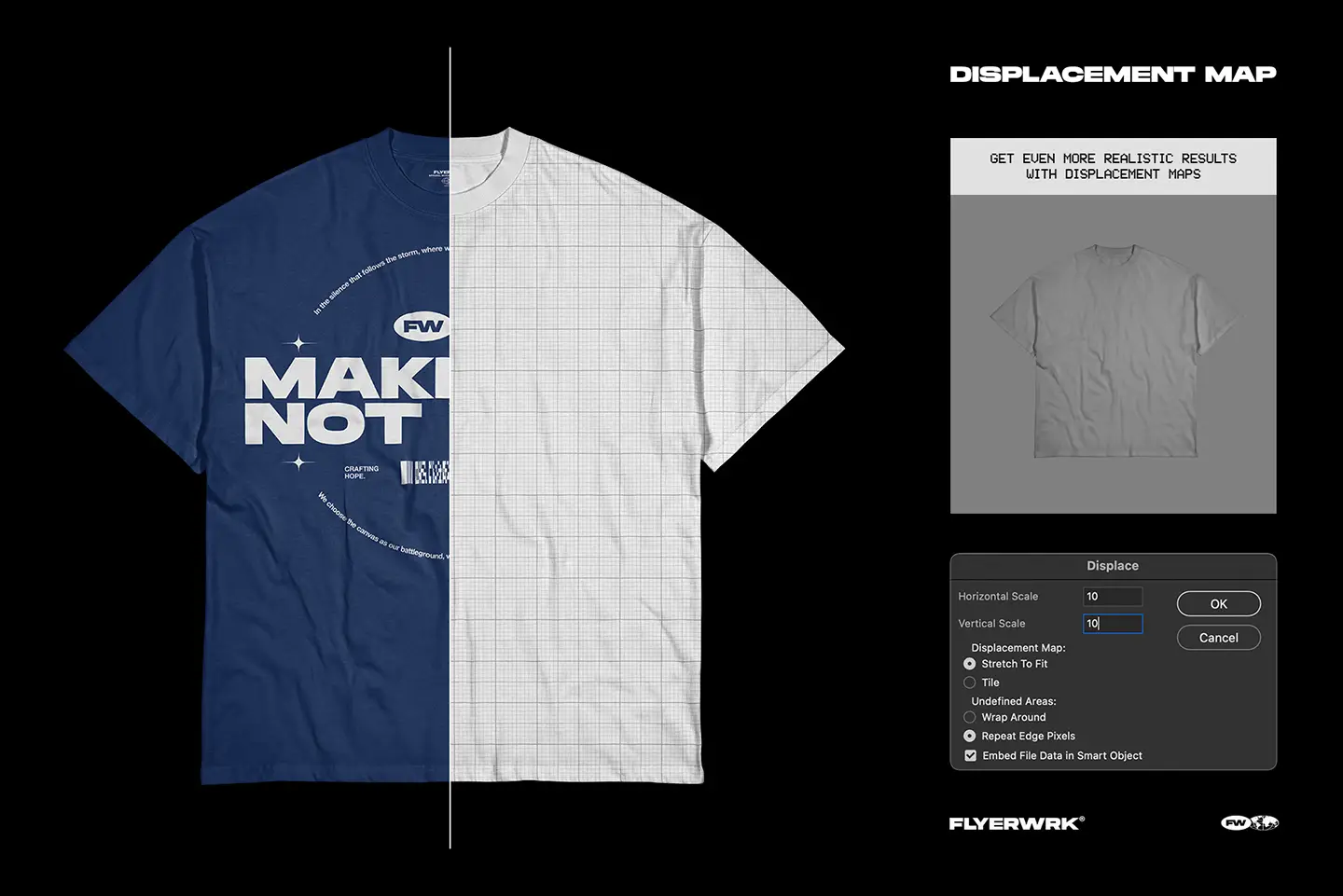 Rue Porter T-Shirt wrinkled mockup displacement map for realistic print effects