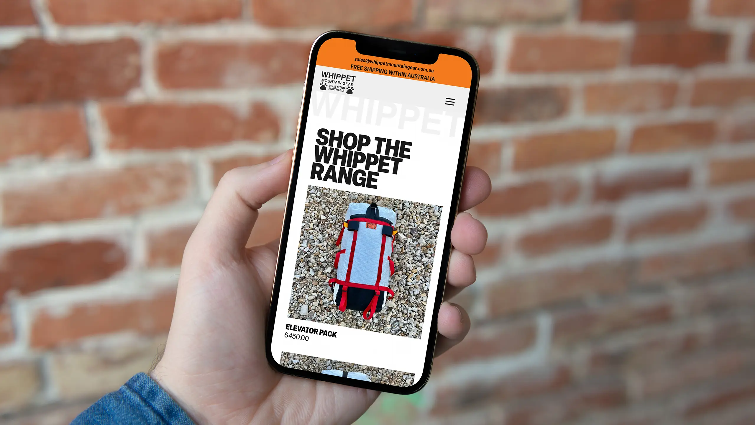 Whippet Mountain Gear Wordpress WooCommerce website product page design.