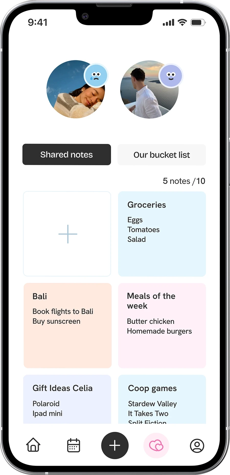 Shared notes, daily mood for couples