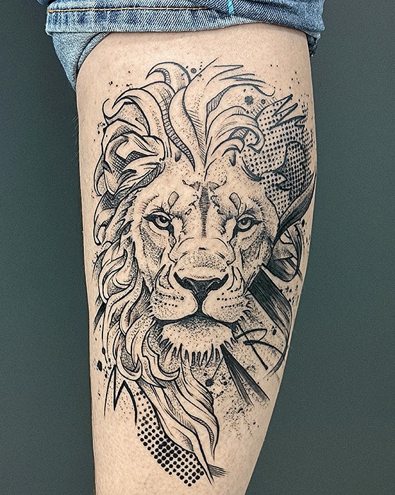 Lion Graphique - Animaux, Graphique & Blackwork, Sketch par Julien Joolz à Grinoir Tattoo