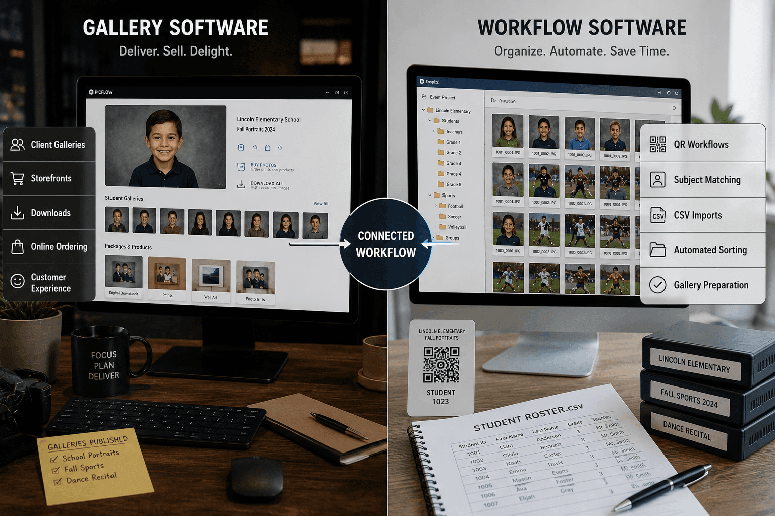 Photographer using workflow automation software alongside a gallery platform to organize and deliver high-volume photography galleries.