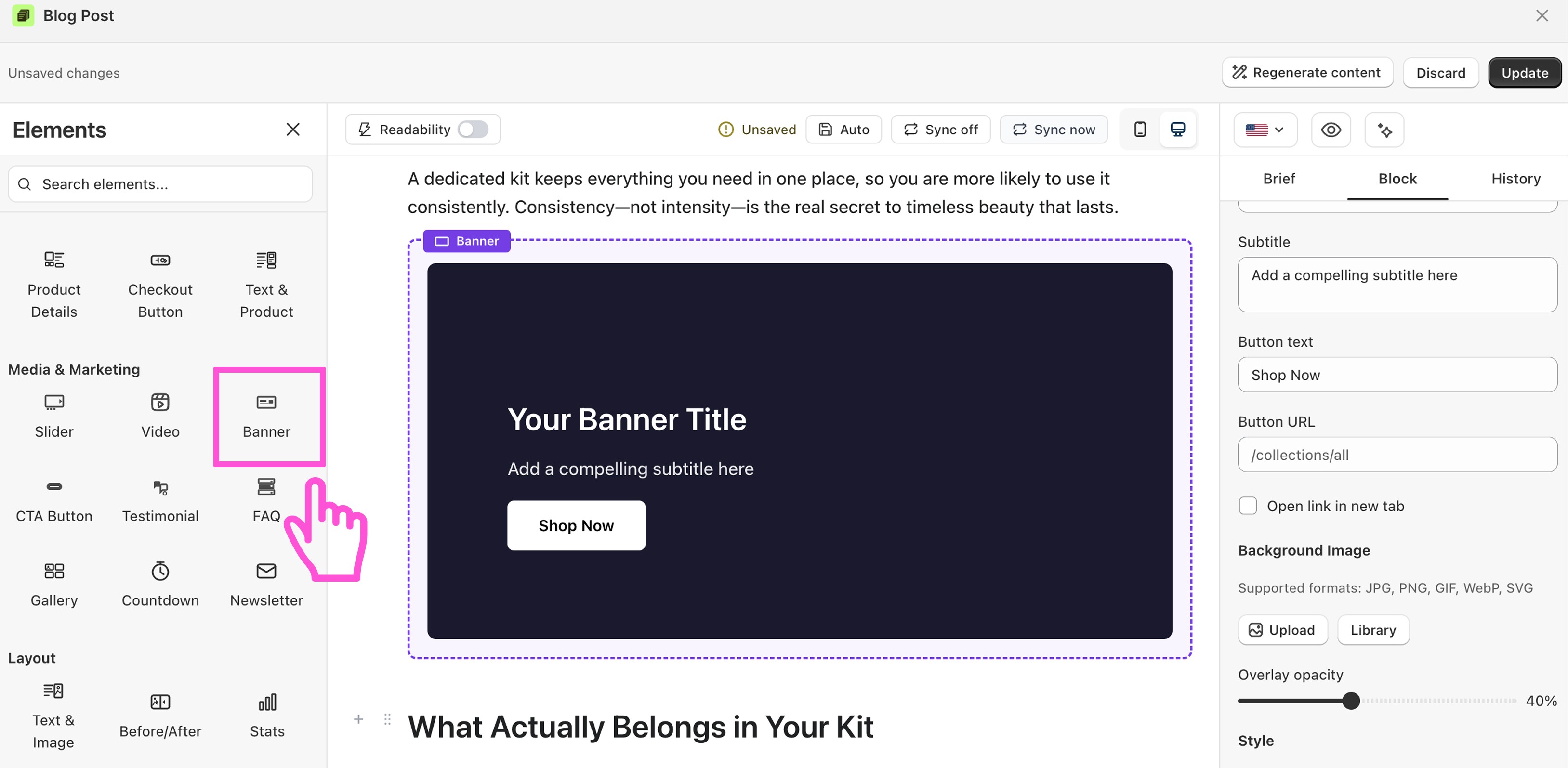 How to add a banner to a blog post in Shopify?
