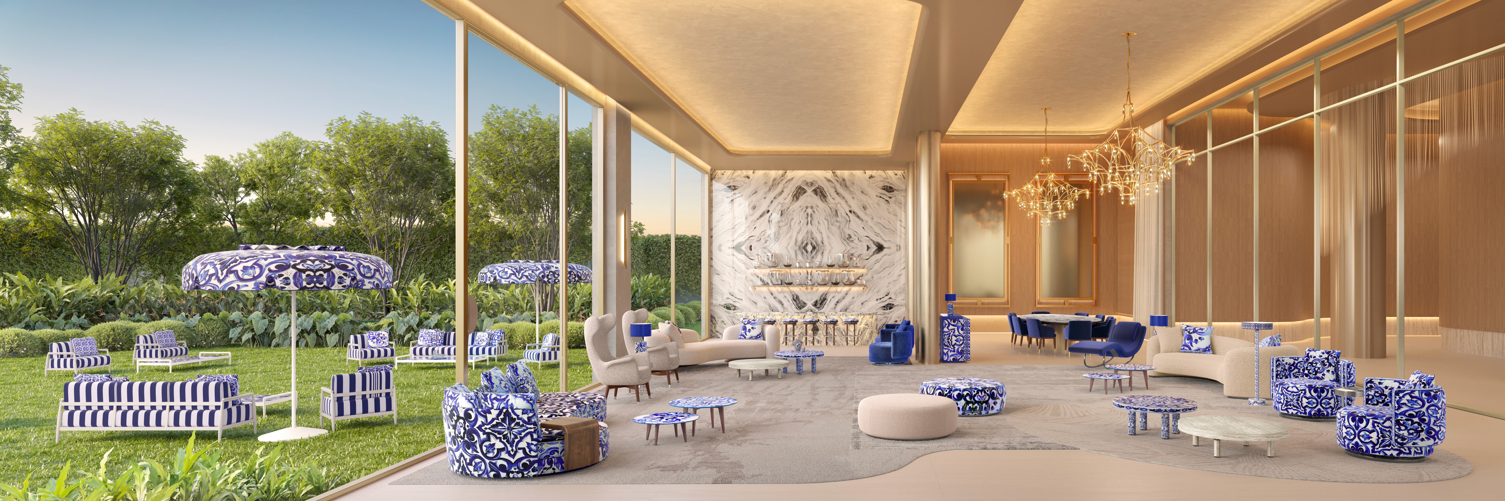 Curved modern skyscraper against a clear blue sky.