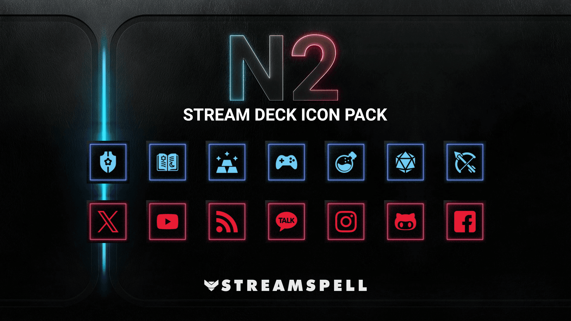 N2 Neon Stream Deck Icons preview with animated blue and pink controls