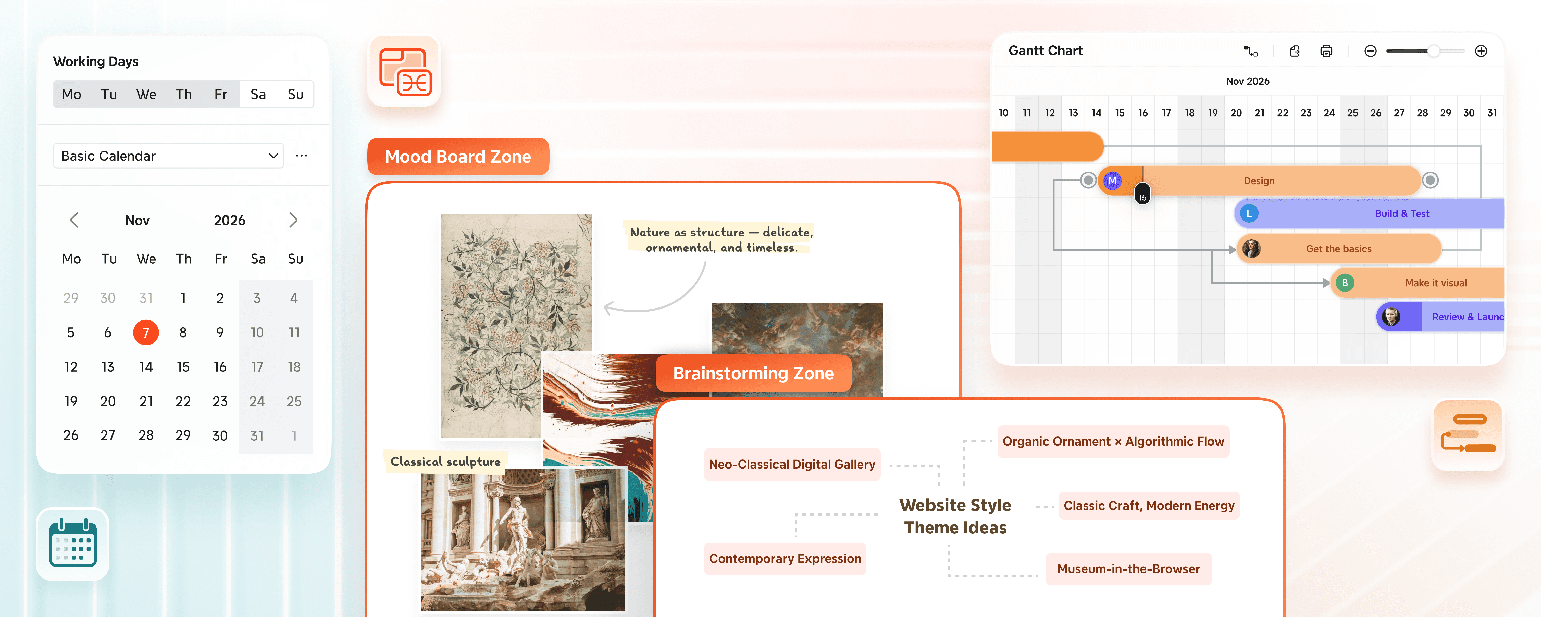 Funcionalidades do Xmind: atualizações da fundação introduzindo as Zonas e uma experiência de planejamento de tarefas e projetos mais refinada.