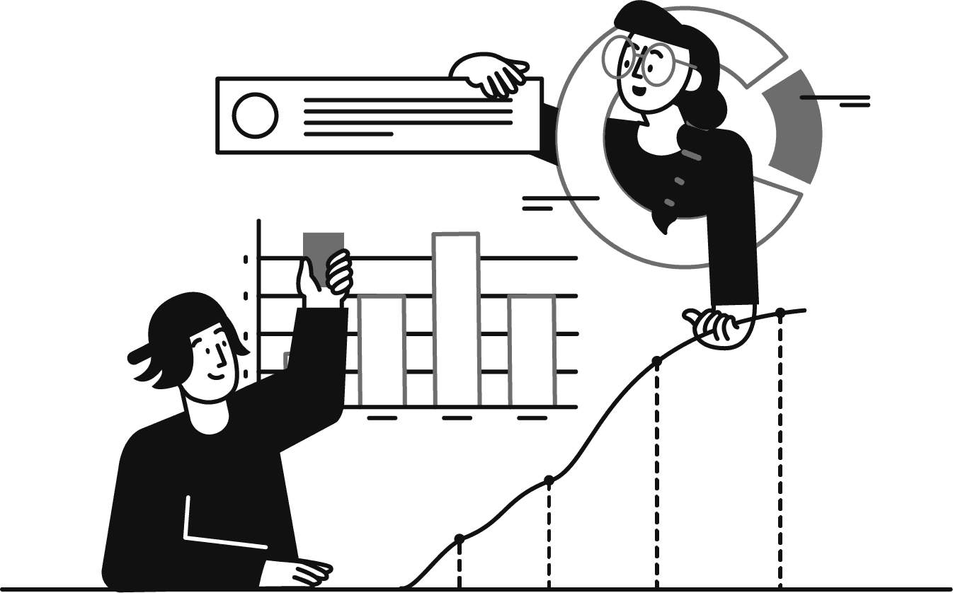 Graphical data analysis with charts and statistics on a monitor.