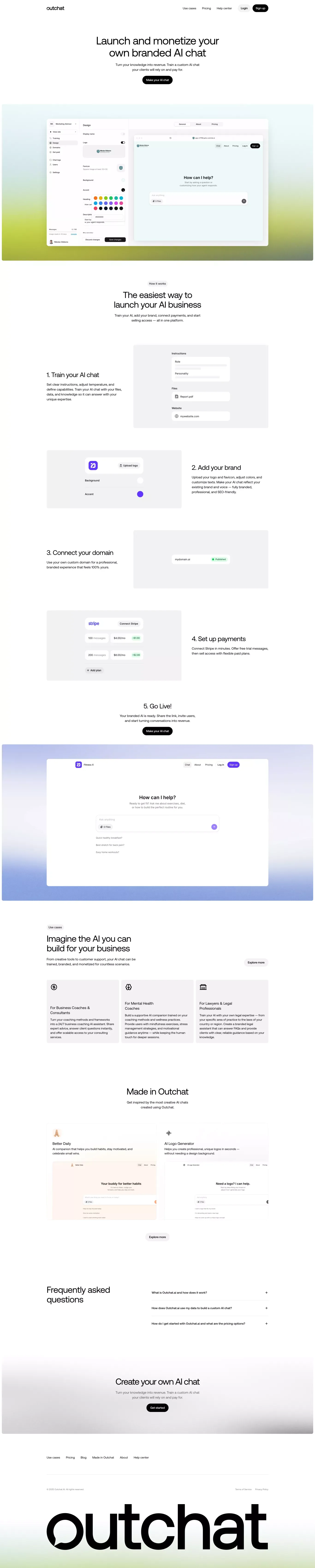 Outchat landing page screenshot showcasing AI and Education design