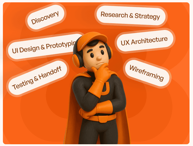 Mascot thinking about UI UX Process
