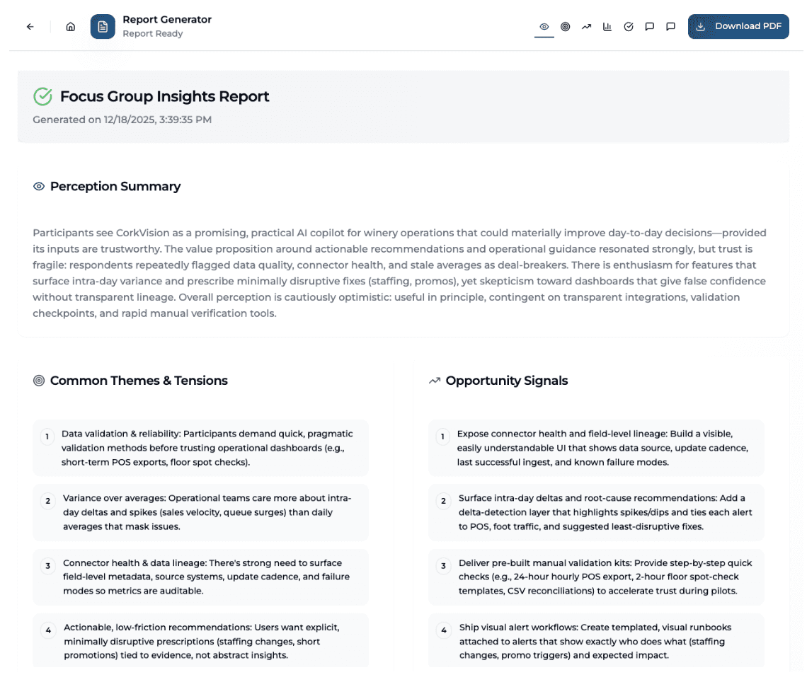 Insights Report Interface
