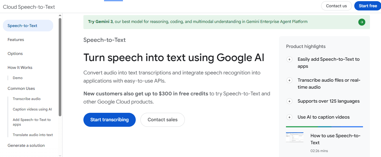 google cloud speach-to-text interface