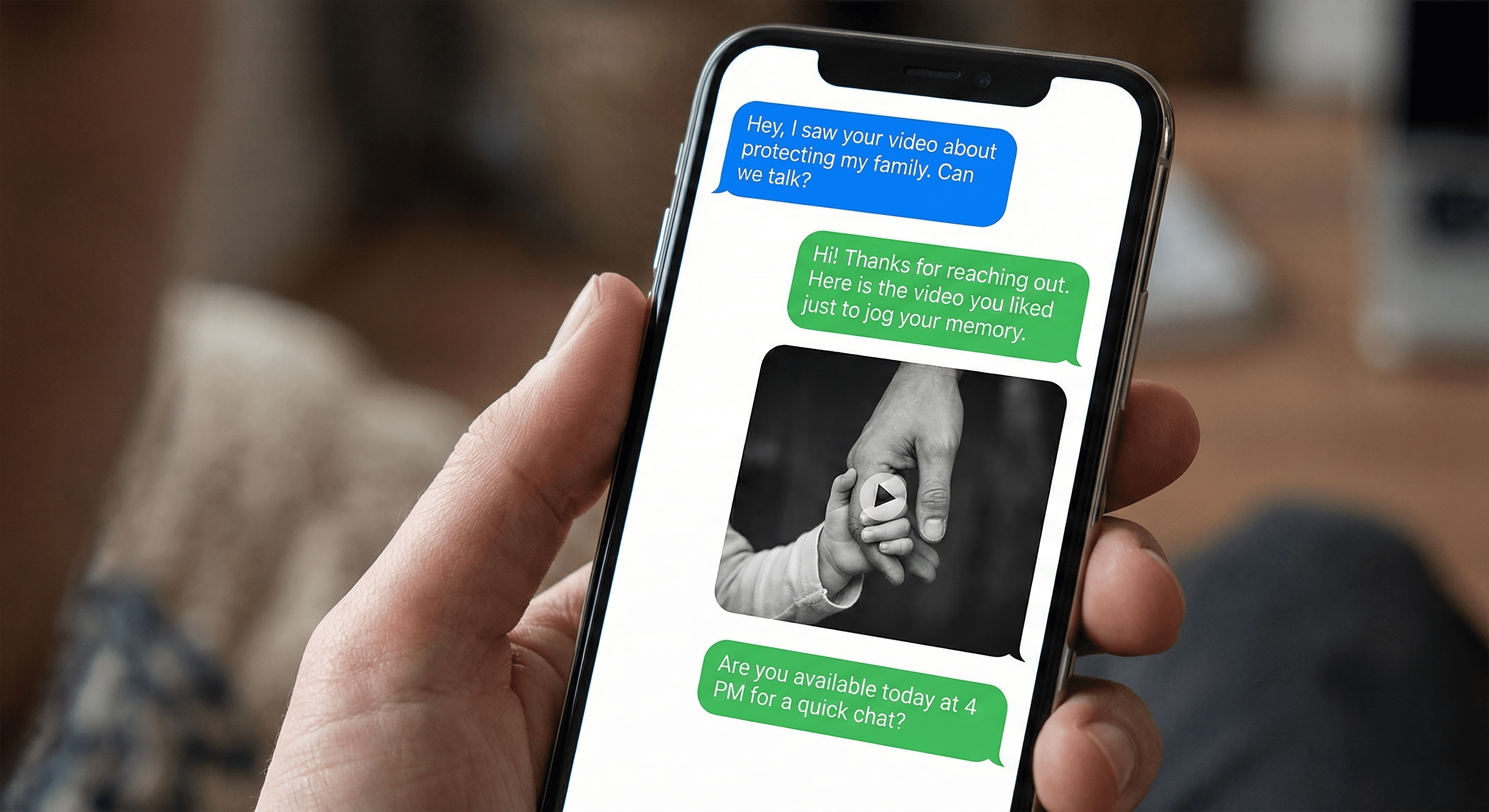 automated sms follow up for life insurance lead generation with ad screenshot
