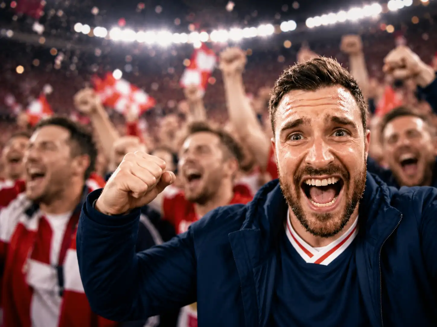 Excited football fan watching a match