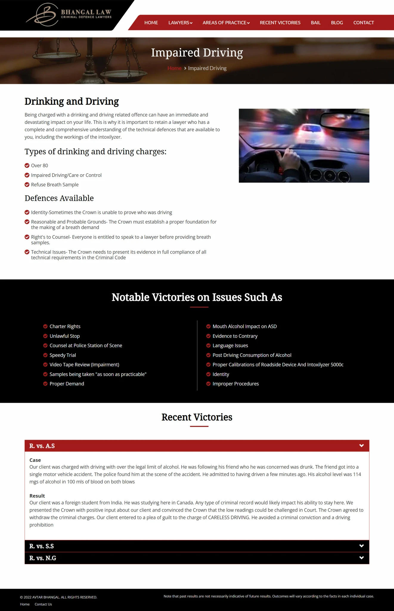 impaired driving page for bhangallaw website developed & designed by Dreams Agency Mississauga, Ontario