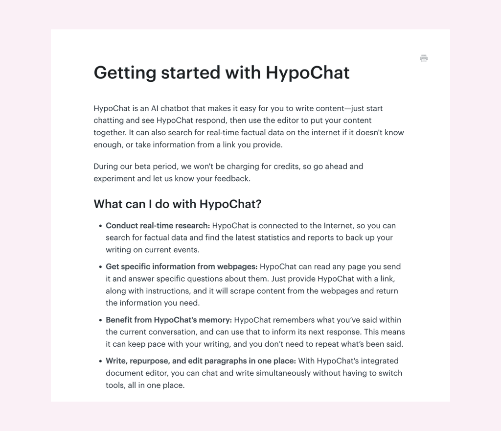 Hypotenuse AI help guide for HypoChat