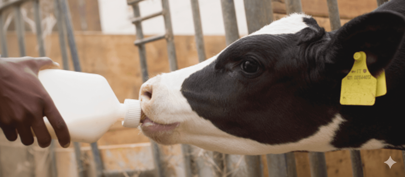 Calve drinking milk replacer