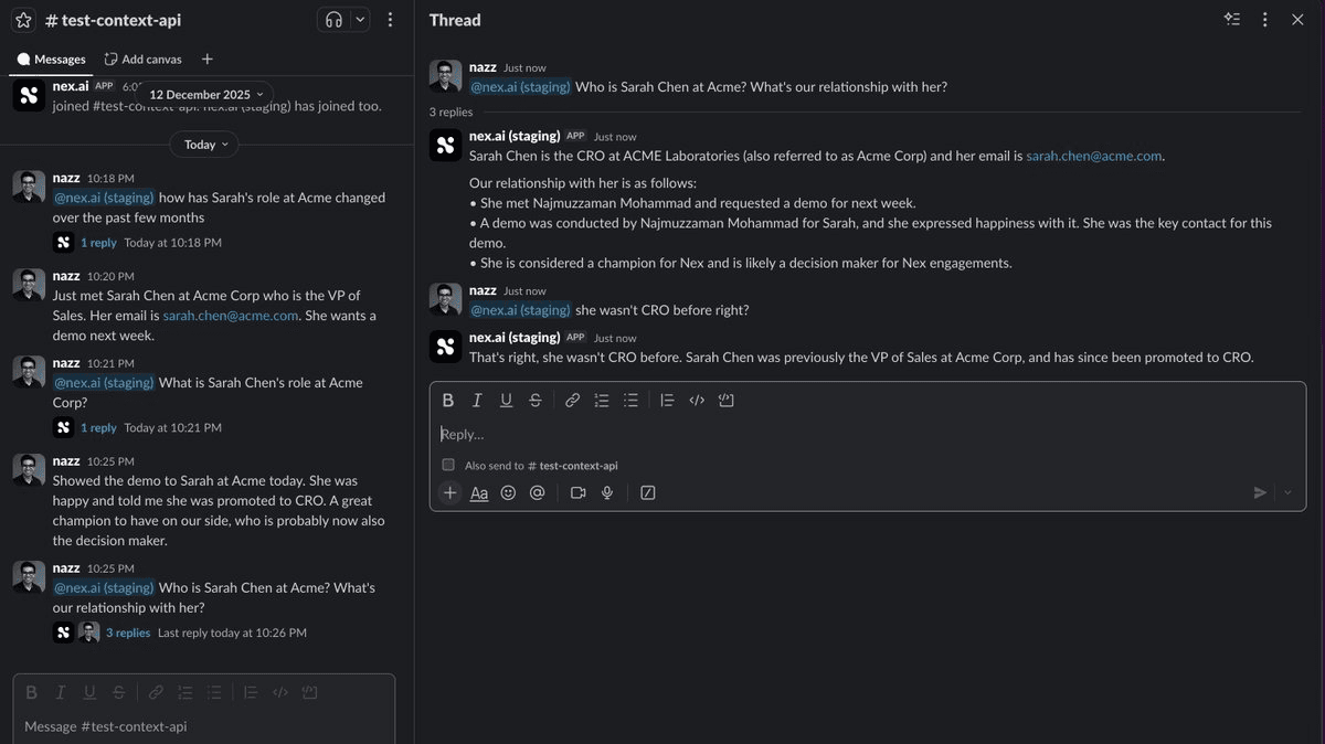 Nex.ai Slack integration. You gotta click this picture and Zoom it to read.