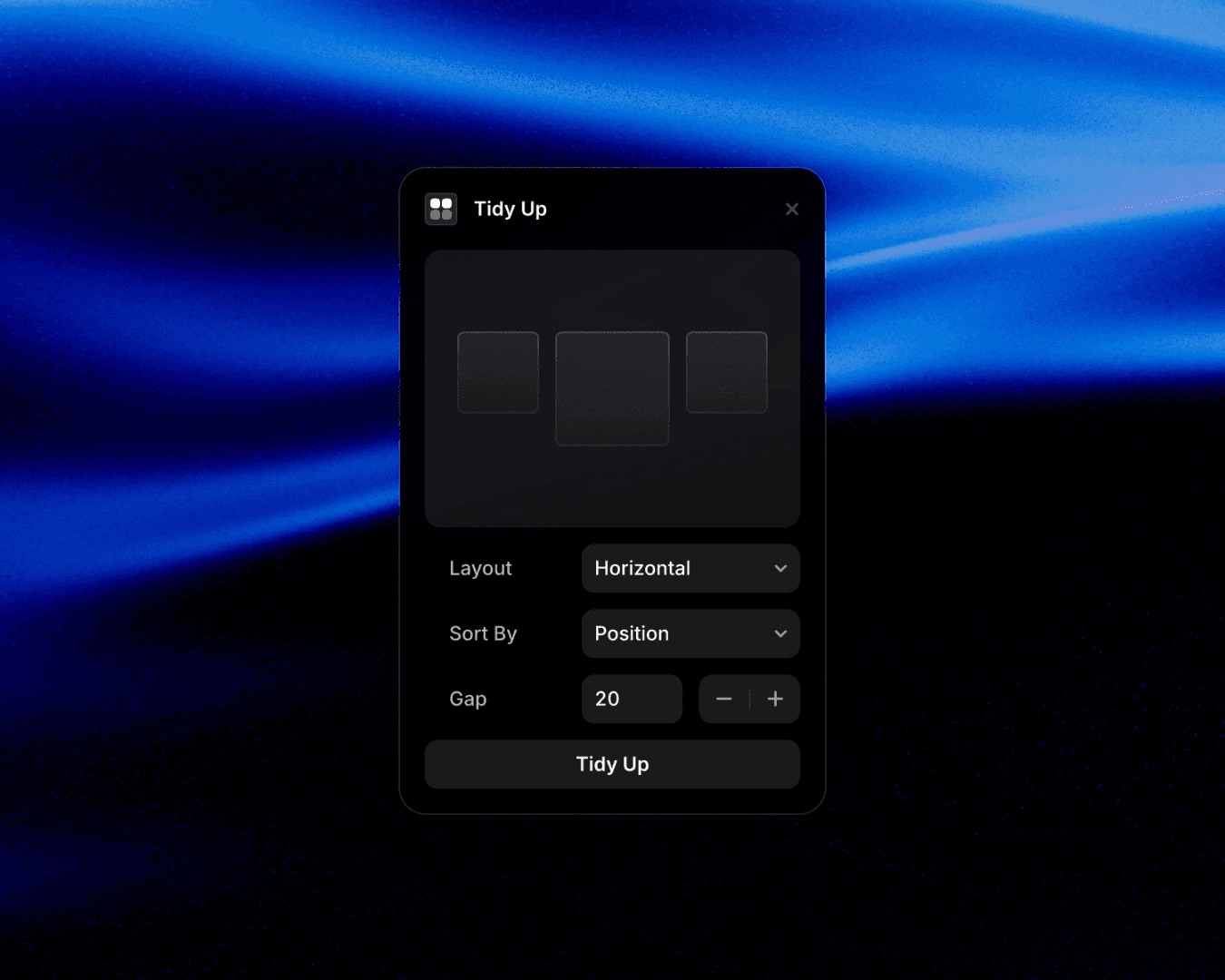 Dark mode interface for window arrangement tool with horizontal layout settings