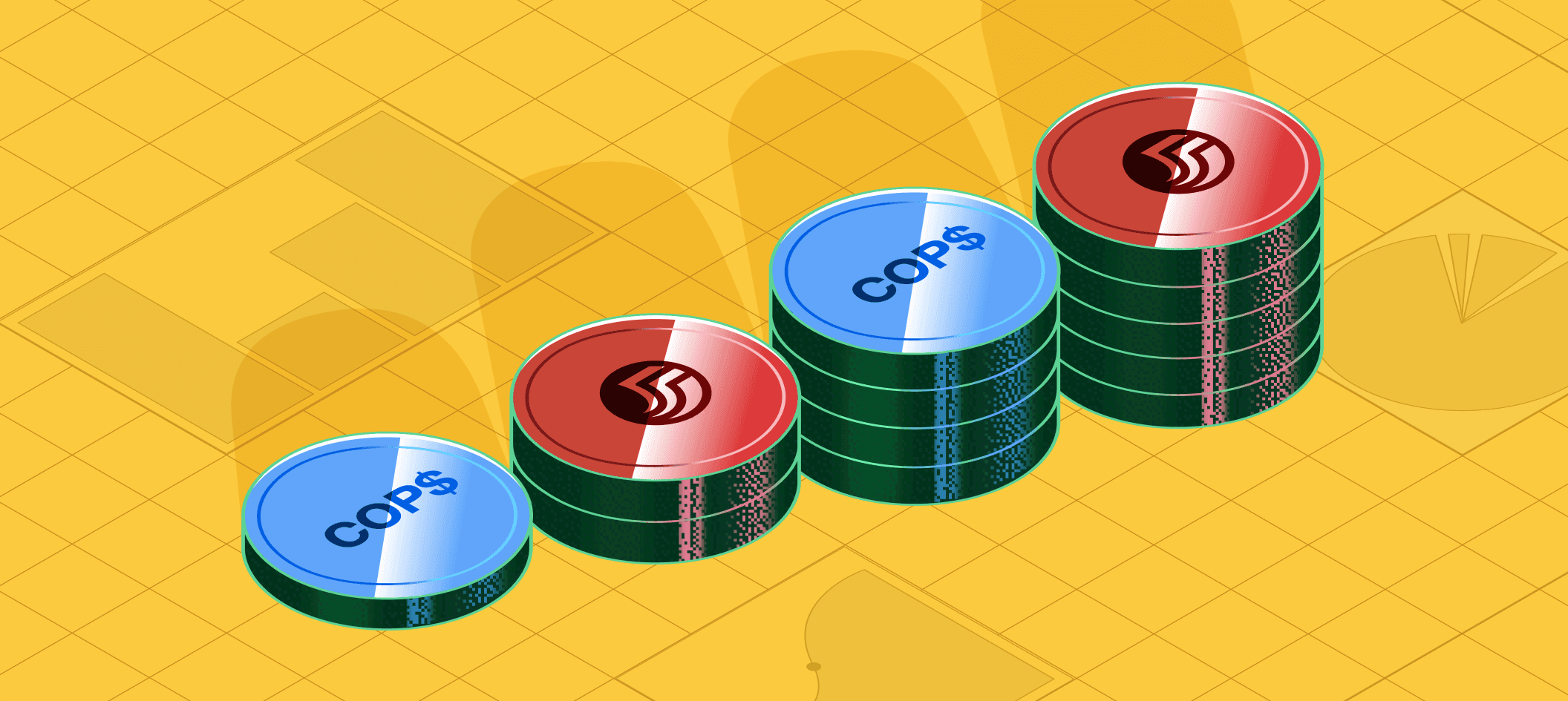 Stylized stacks of Colombian Pesos