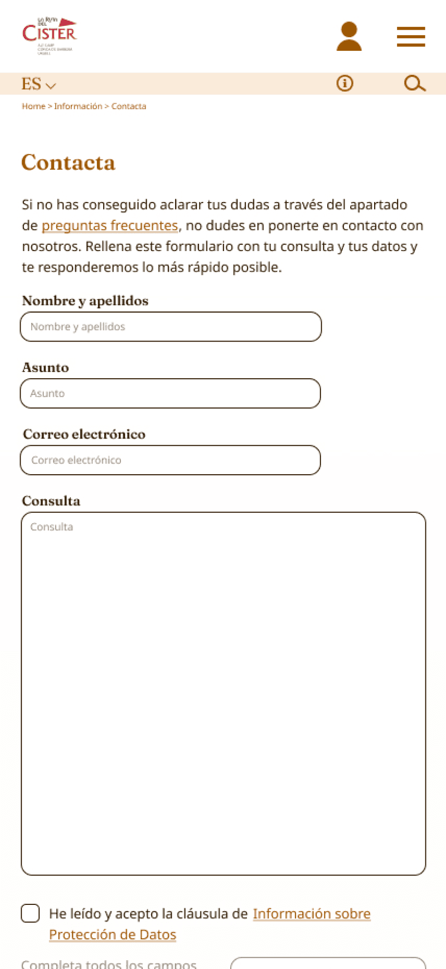 Rediseño del formulario de contacto de La Ruta del Císter con feedback visual al usuario