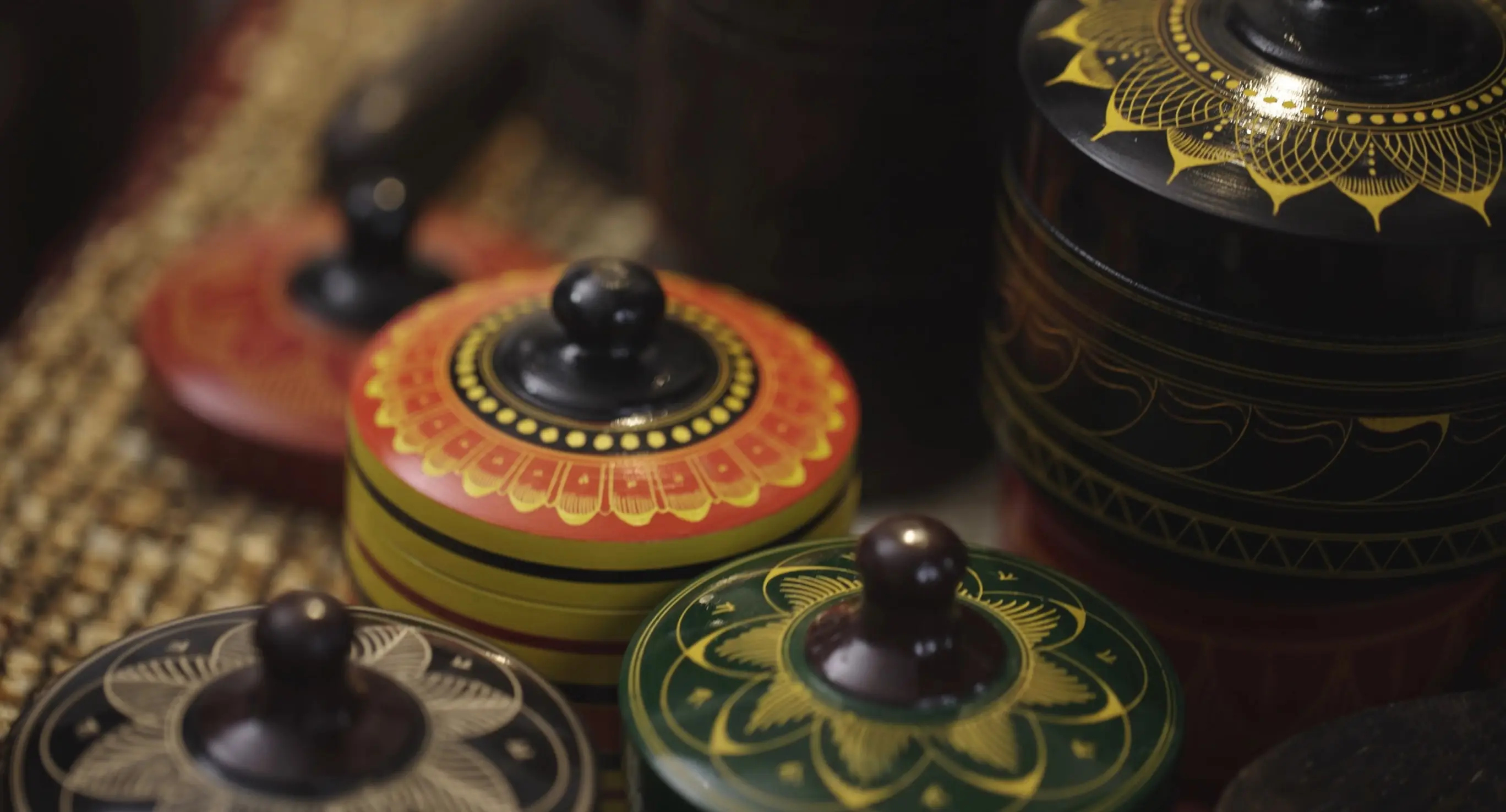 Beautiful handmade pottery with patterns painted over them