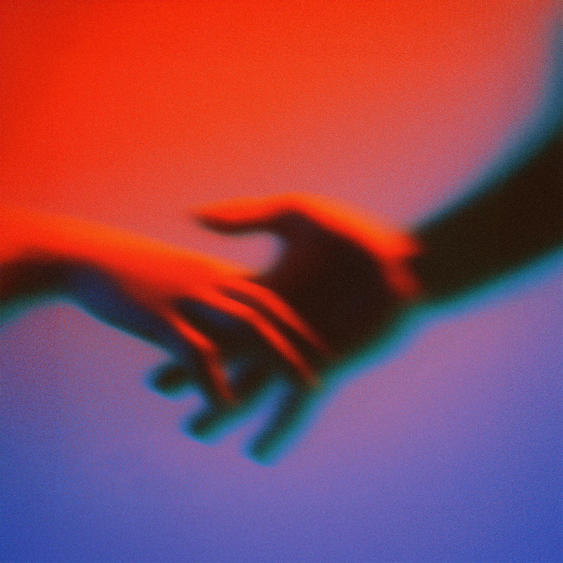 Dos manos acercándose en un fondo rojo y azul, metáfora de empatía y conexión social