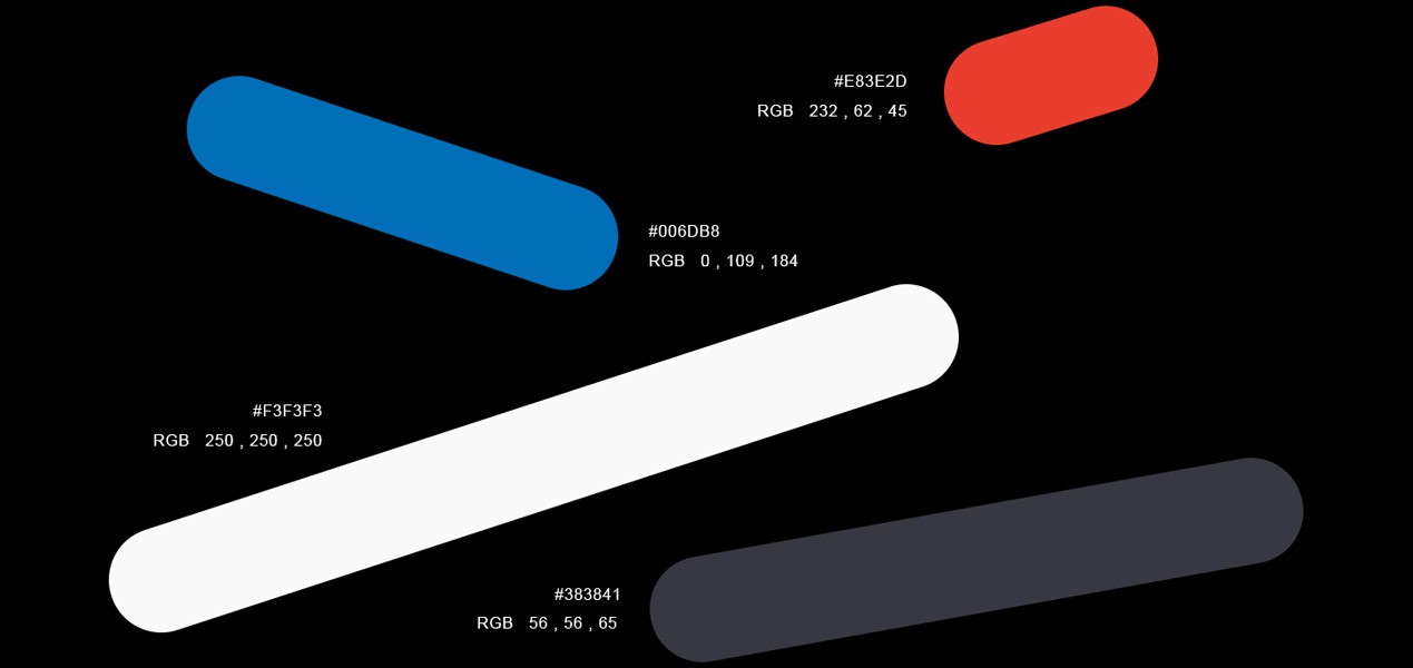 顯示了該專案的色彩計畫及長條狀的顏色比例分布 藍紅白黑