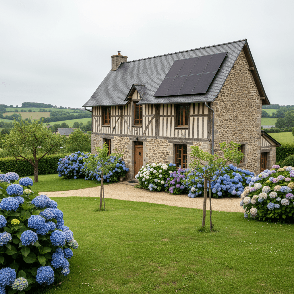 photo d'une maison avec une installation solaire en normandie