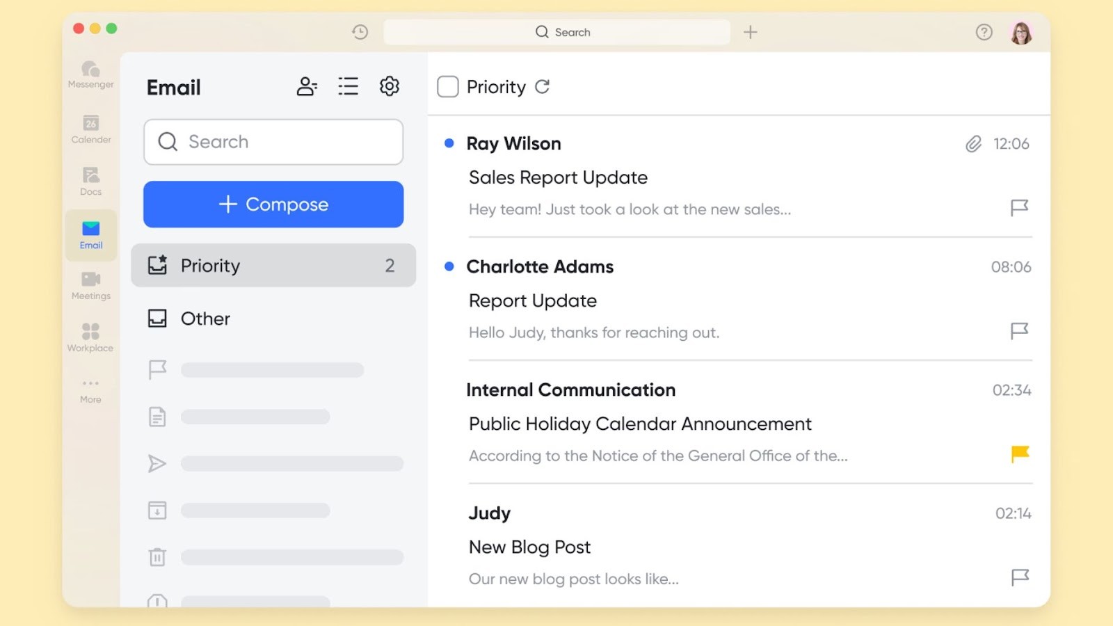 Lark's integrated email and workspace interface
