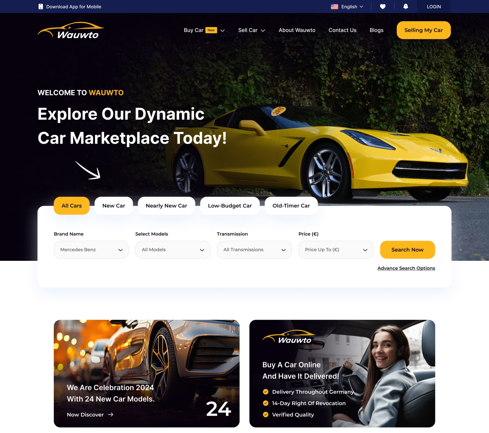 car marketplace website design with vehicle listings and search filters | StackAura