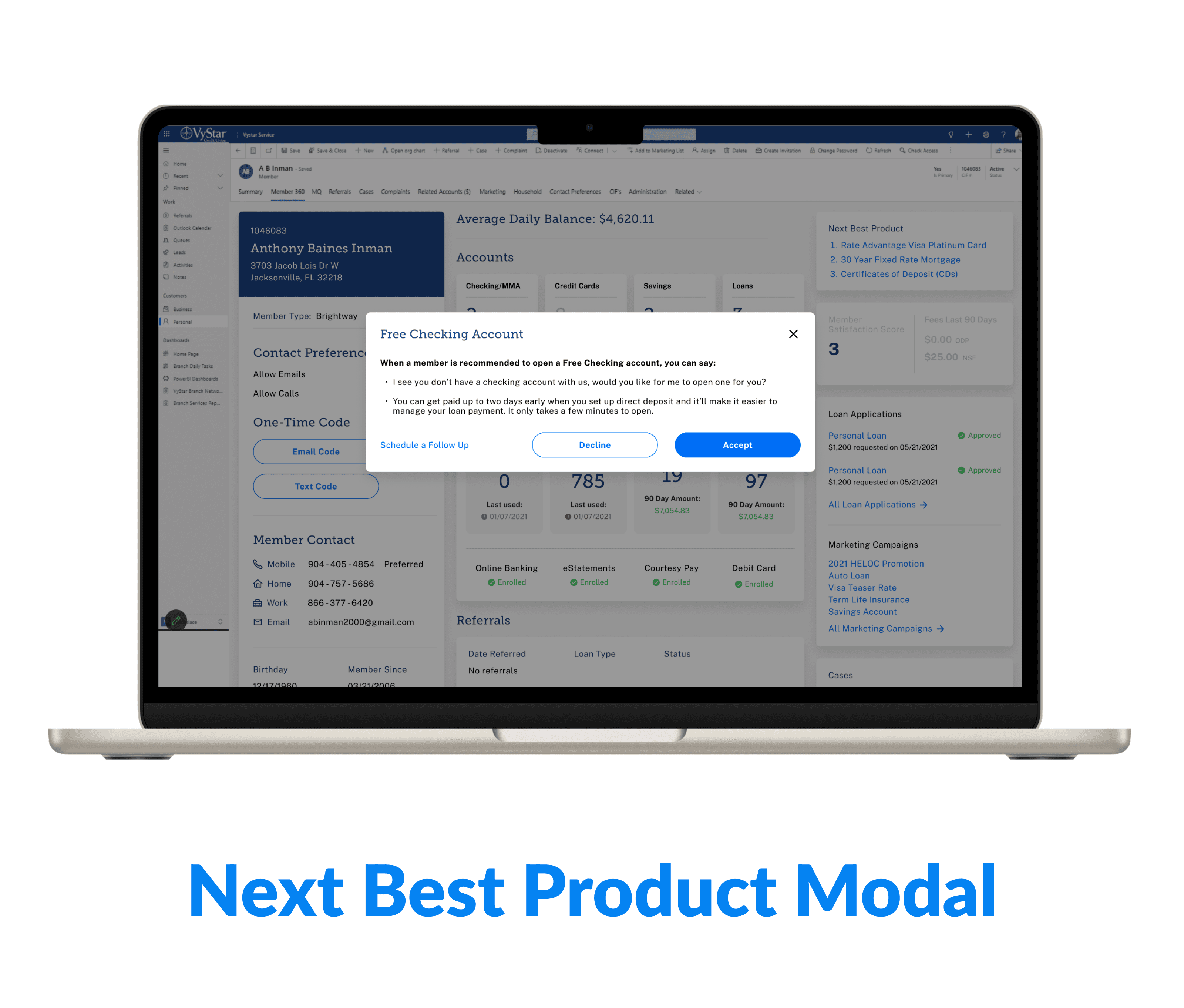 A Mockup of the Next Best Product Modal on a desktop screen.