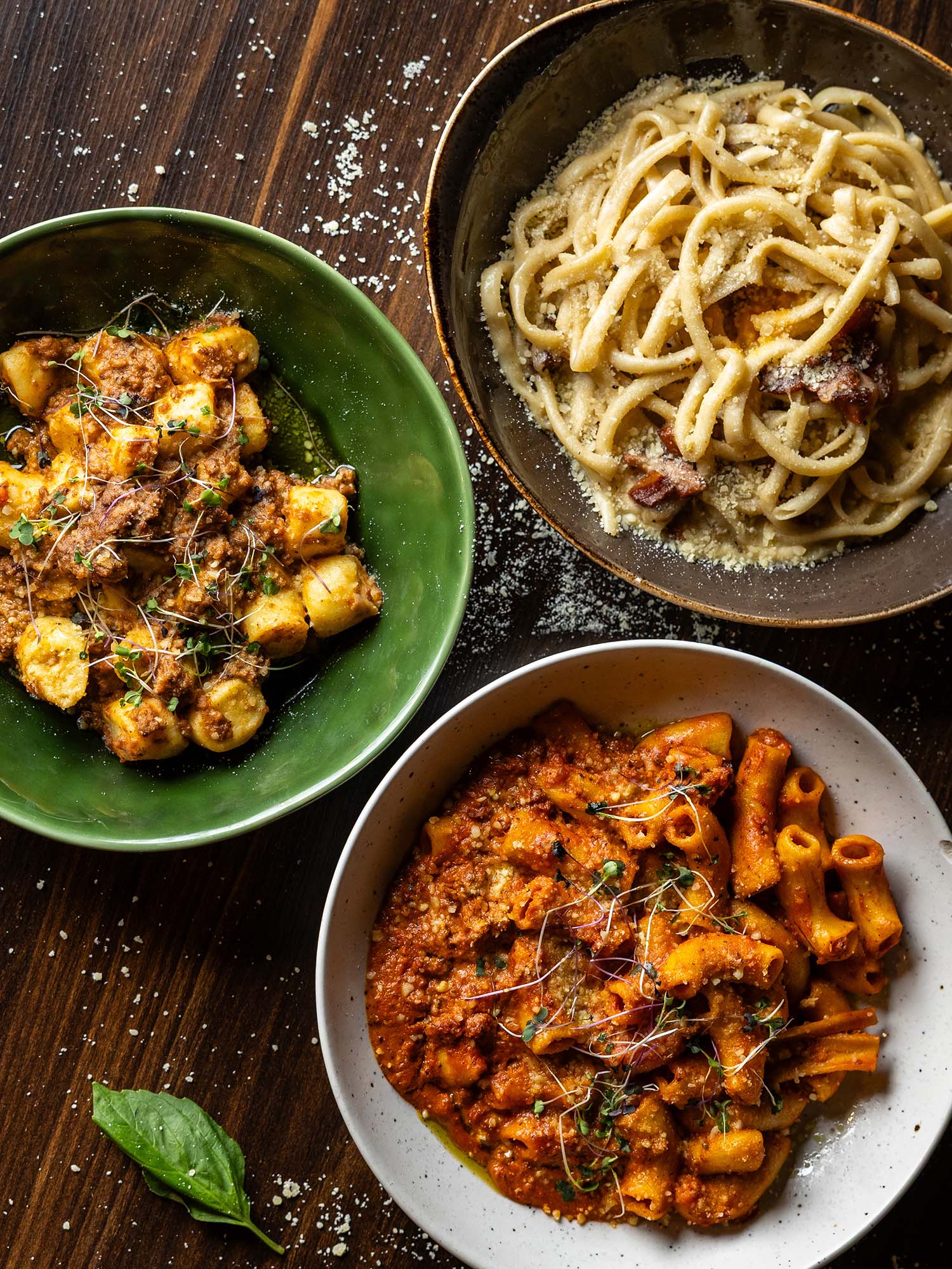 GP Italiano gnocchi and carbonara pasta dishes overhead food photography by Quickie Studio