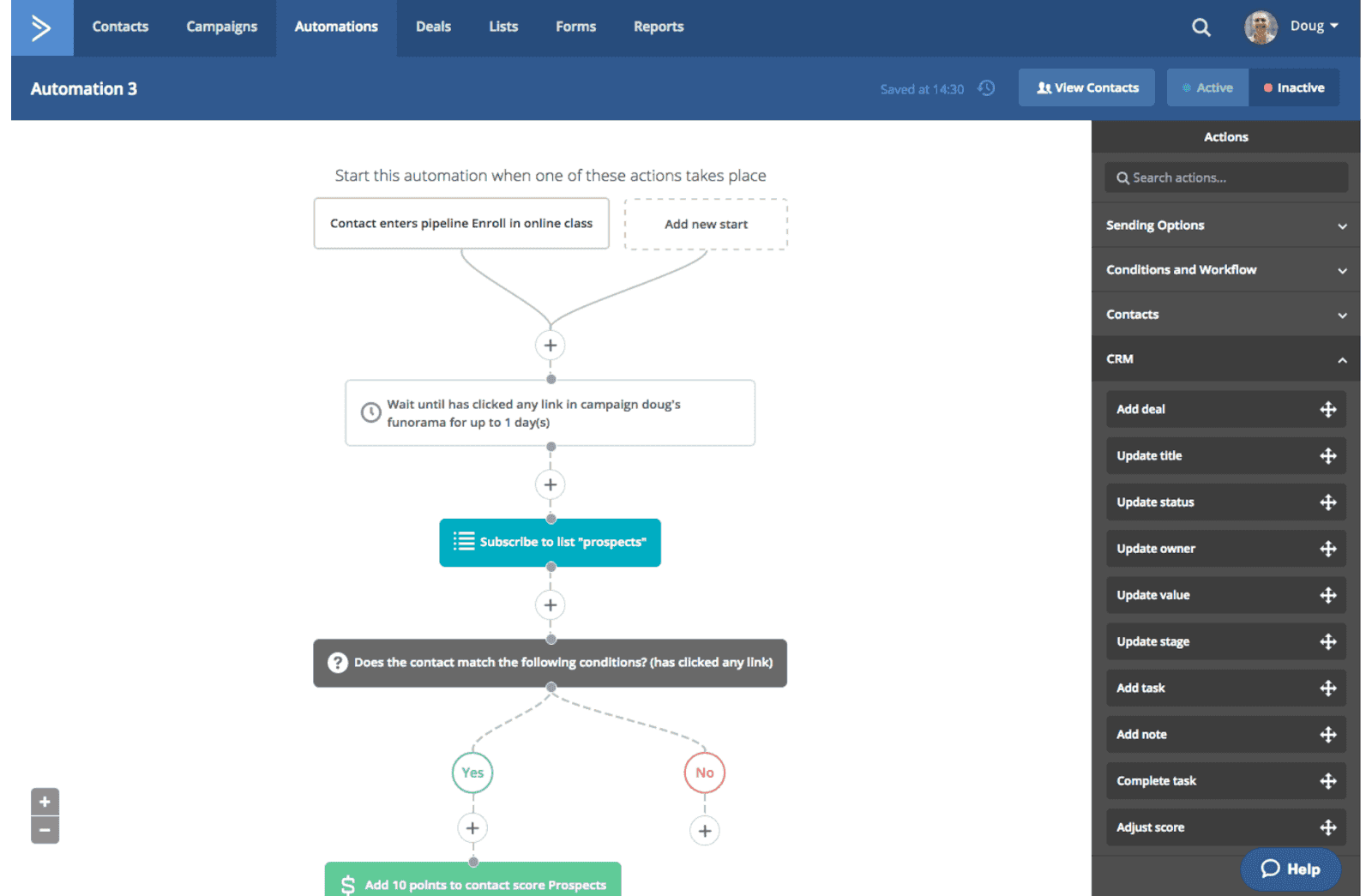 Design automated workflow on ActiveCampaign