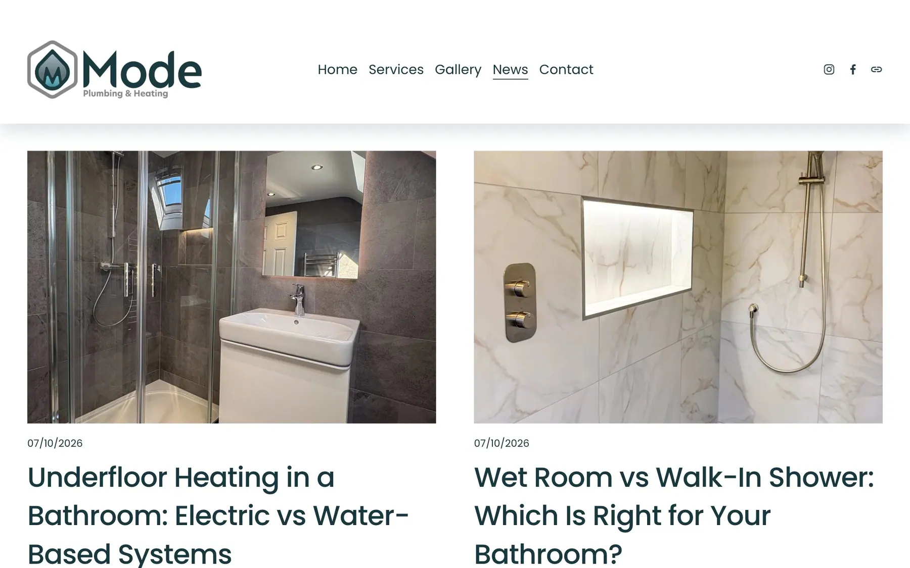 Mode Plumbing & Heating project by CL42ITY, live website on desktop
