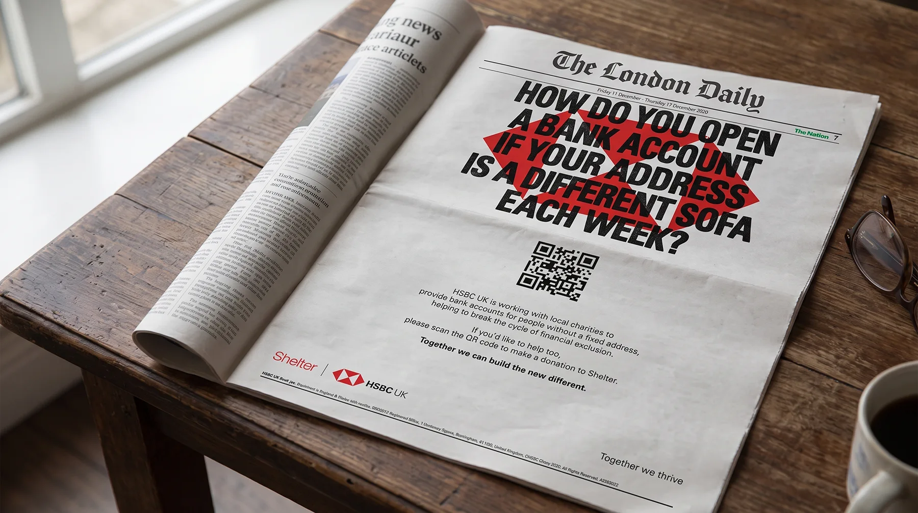 HSBC UK Shelter ad How do you open a bank account if your address is a different sofa each week - The London Daily newspaper