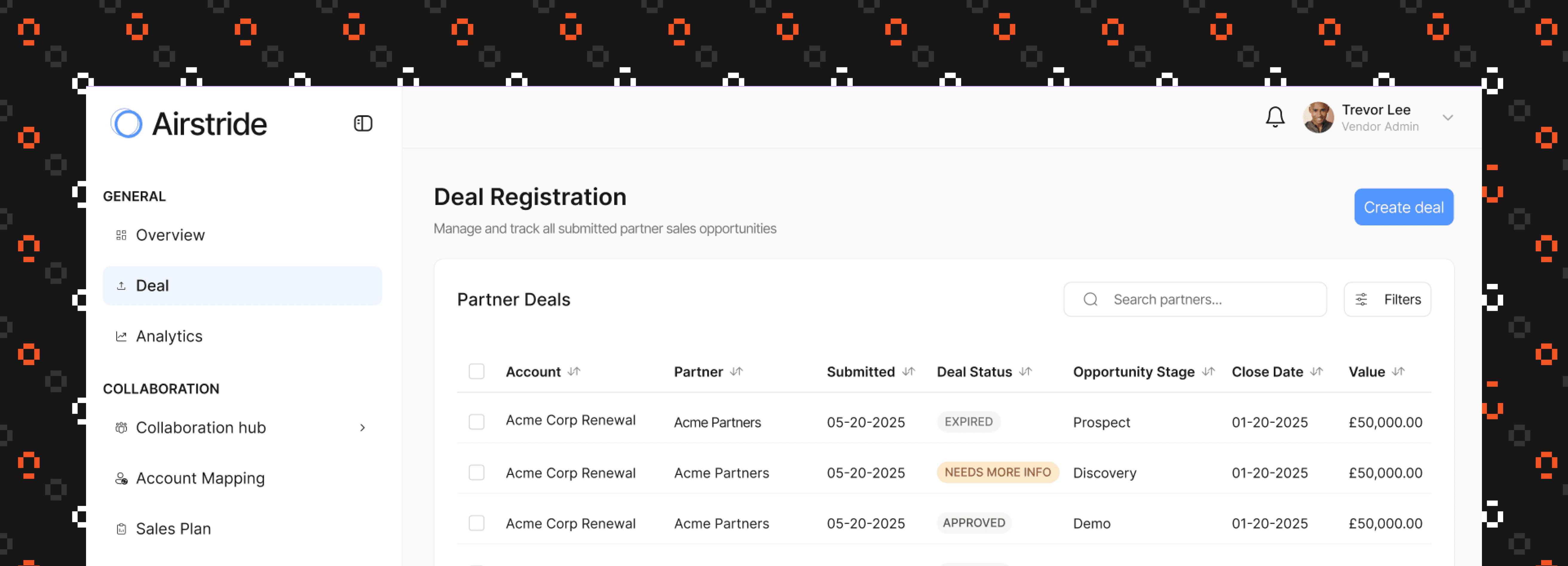 Airstride showing Analytics of a partner company.