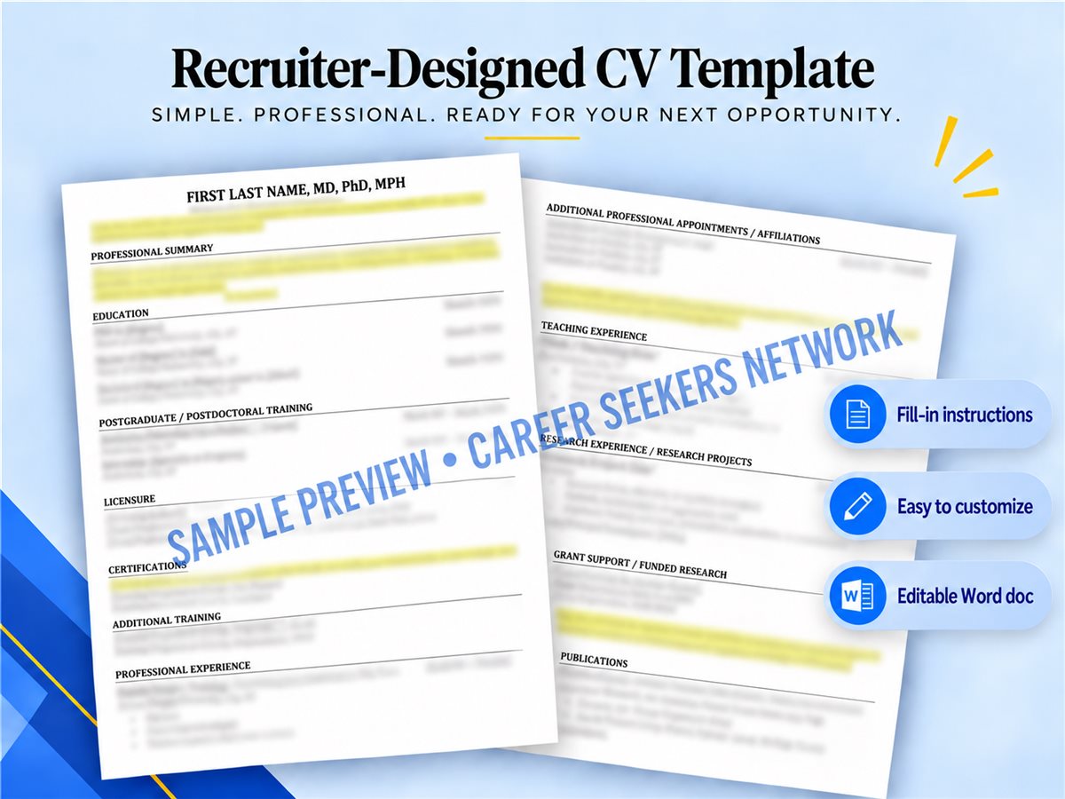 CV template with fill-in instructions and customization features