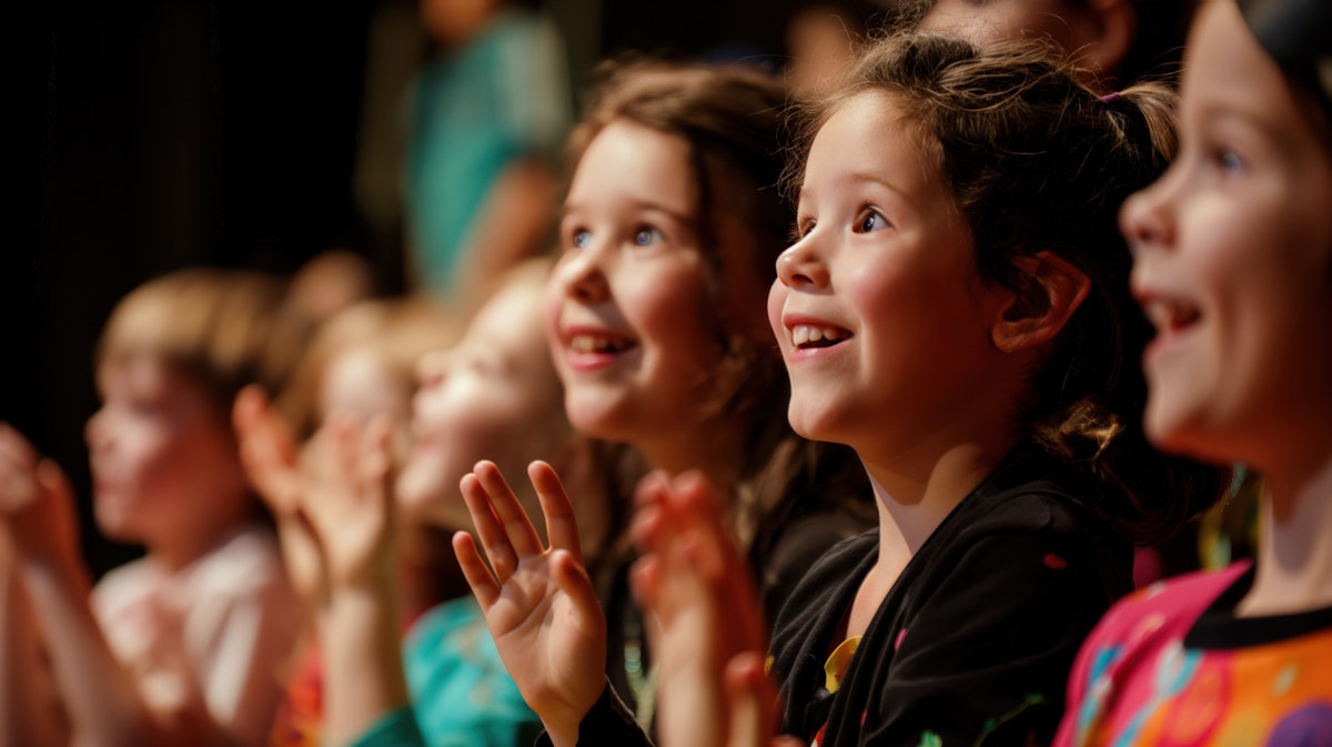 Three children jumping in burlap sacks during a race.