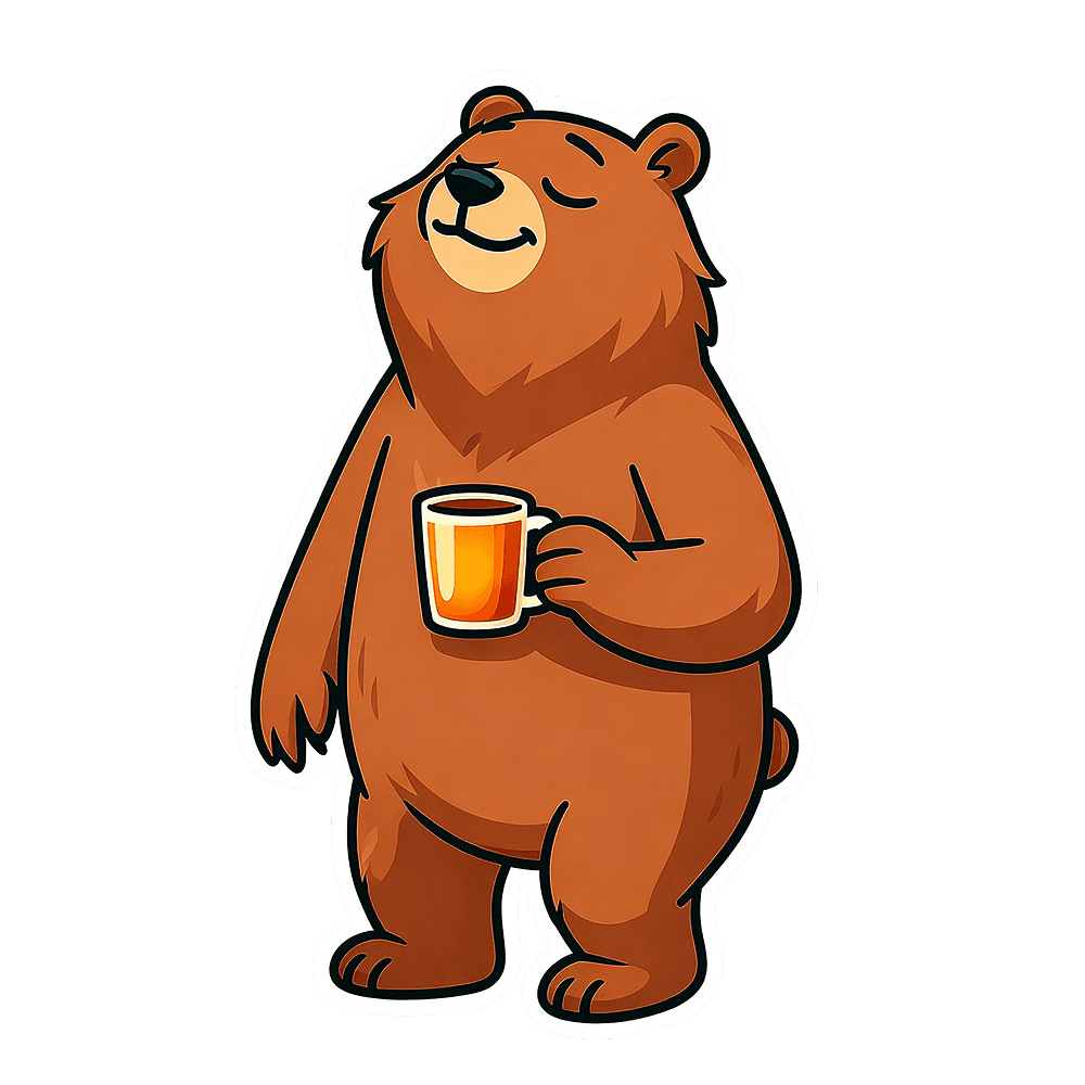 The bear is enjoying his coffee.