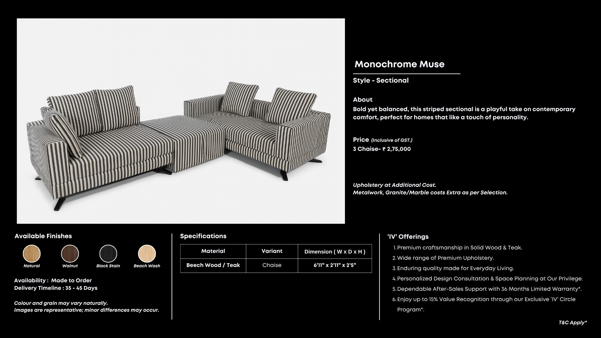 Black-and-white sectional with bold geometric lines.