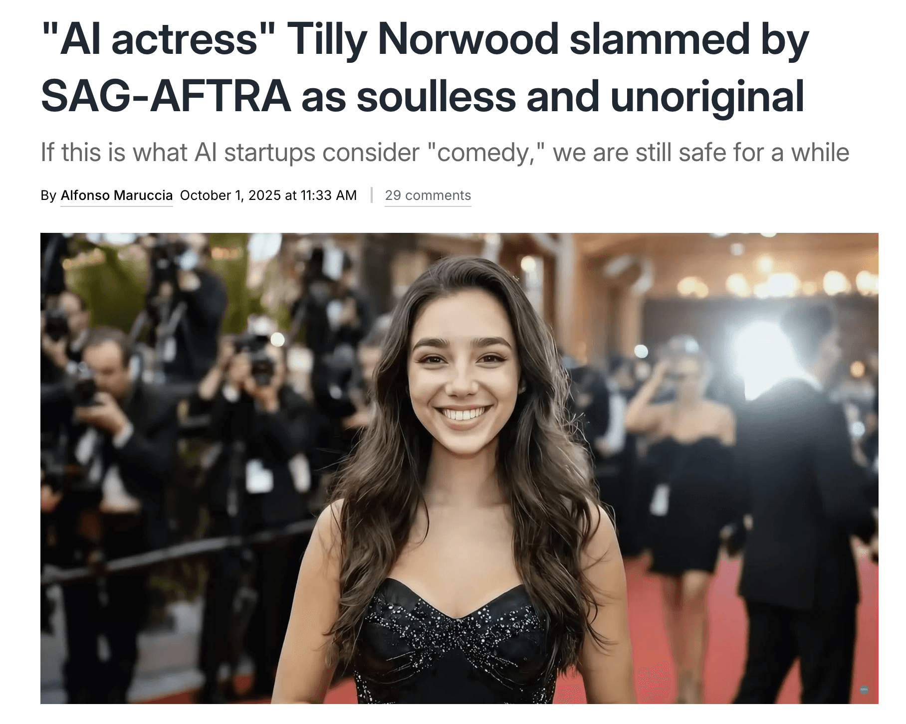 AI Actress Backlash News Article Screenshot