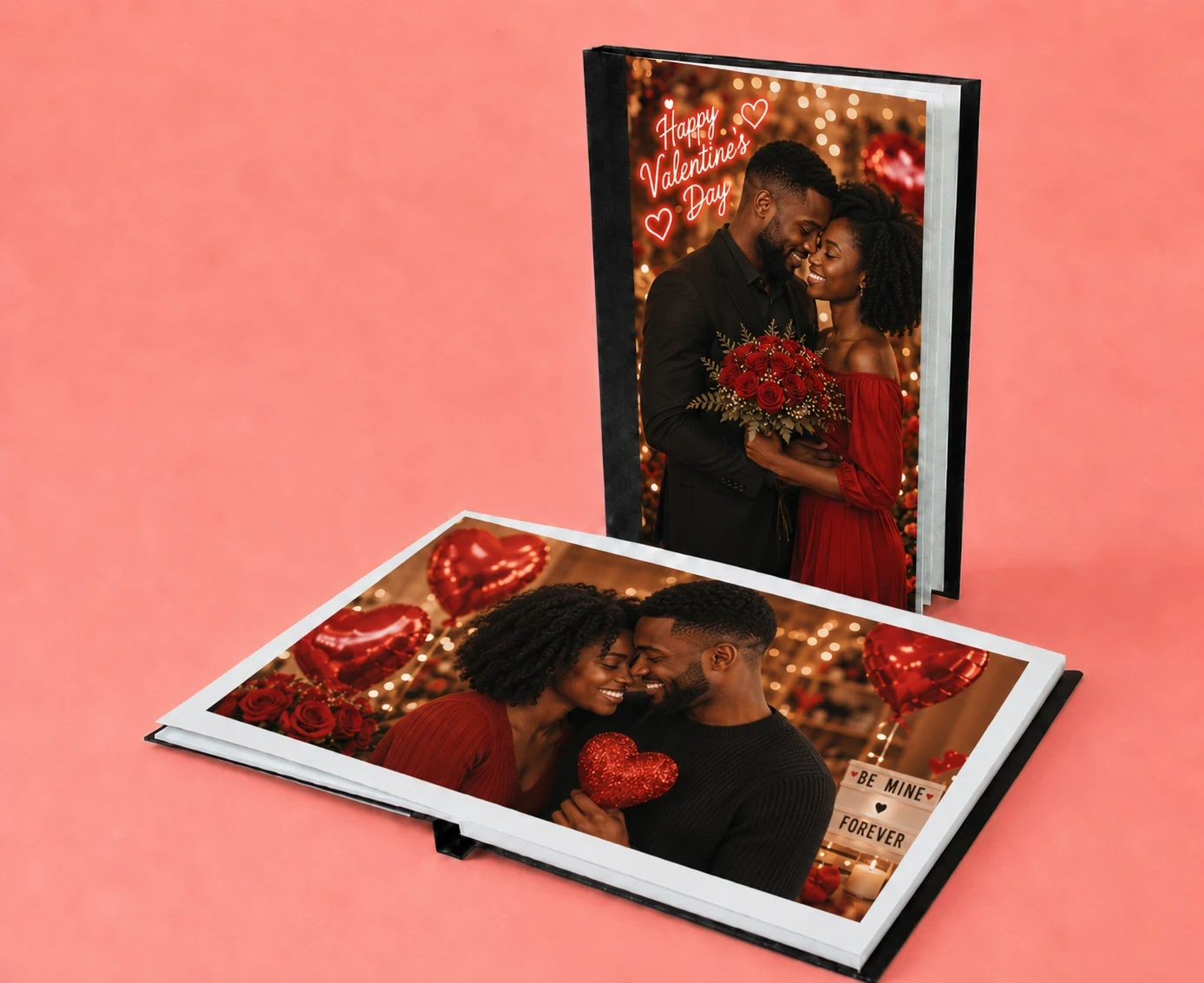 Pessoa segurando fotolivro com foto de mulher sorrindo ao ar livre, com a frase “Eu amo o Norte” escrita no canto da imagem