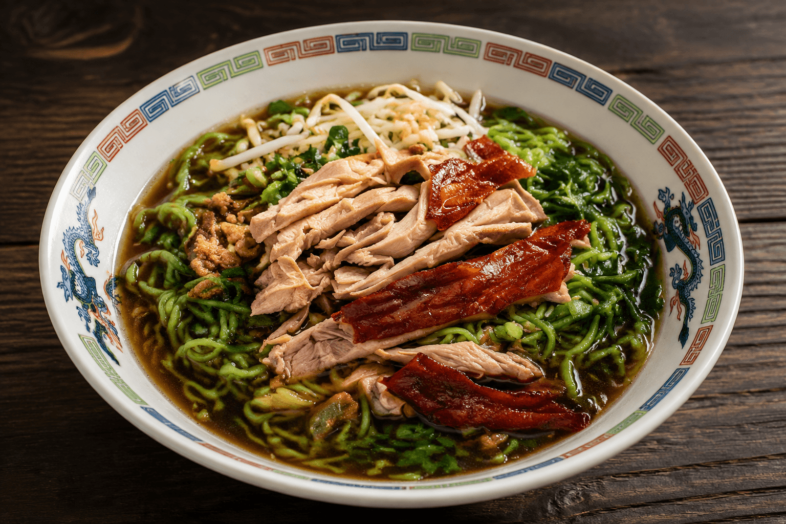 Soupe de nouilles au canard rôti — photographie recadrée du plat