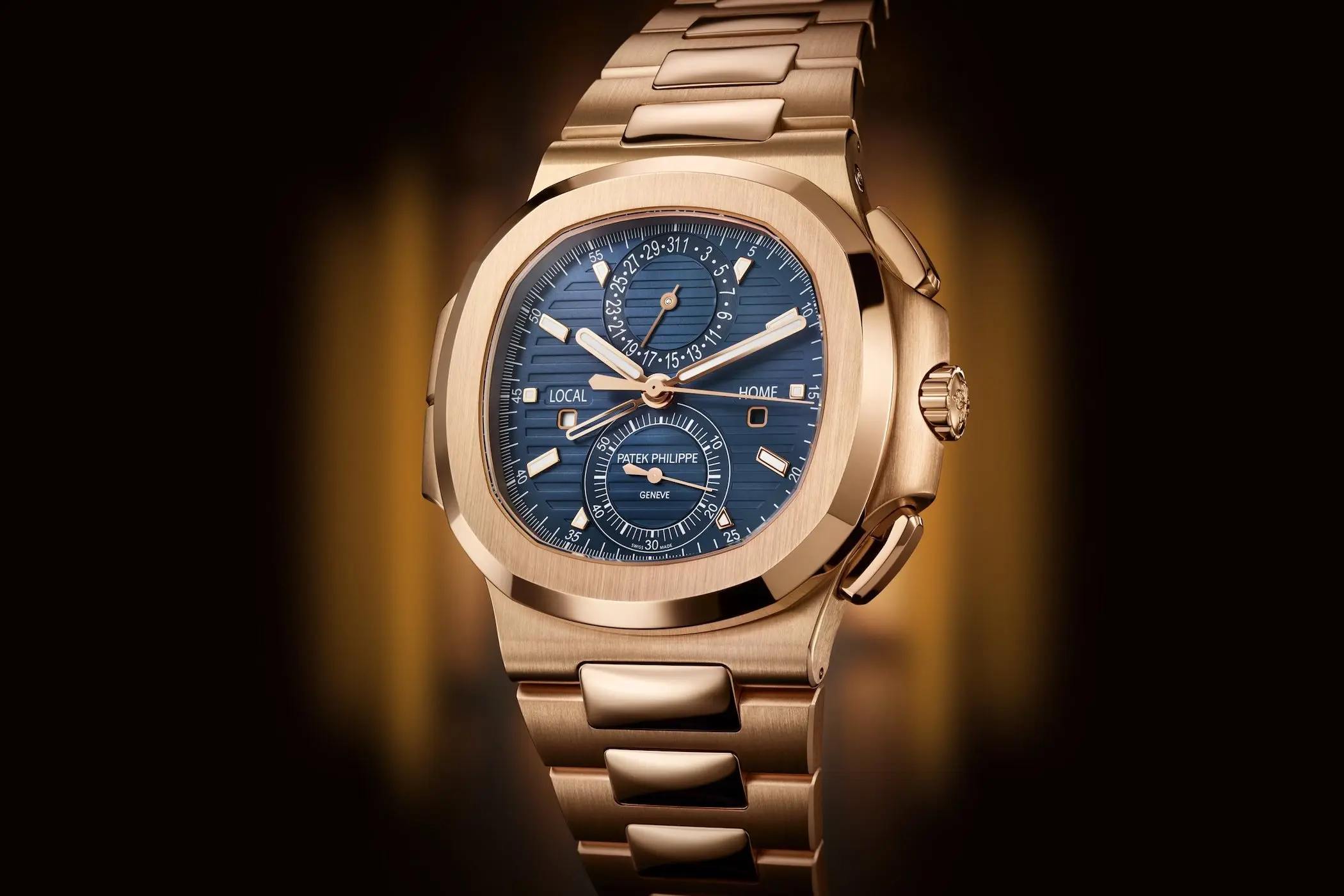 Buy PATEK PHILIPPE Nautilus Travel Time Chronograph Rose Gold with sunburst blue dial — photo 2