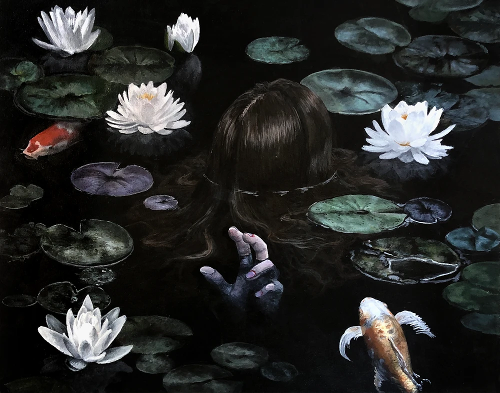 Girl In lake painting