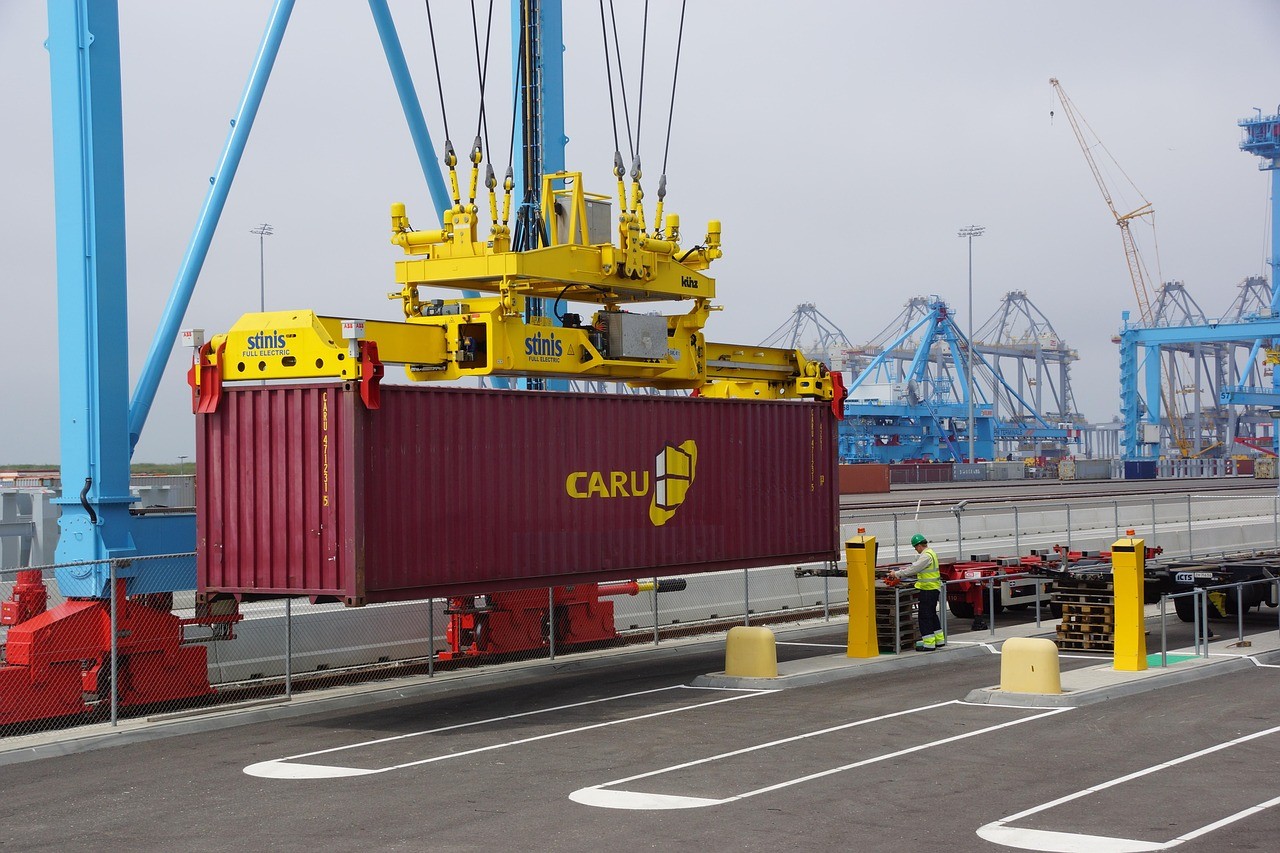 red and white intermodal containers