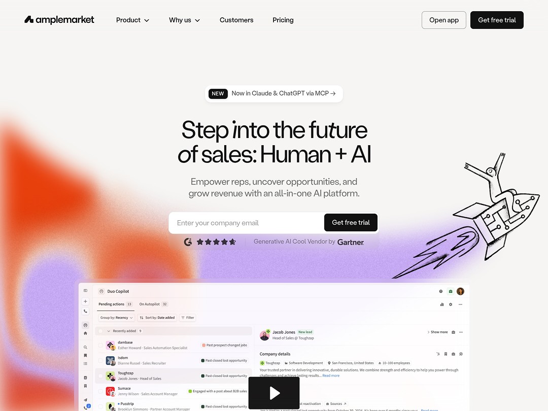 AI-enhanced sales page with launch graphic and trial sign-up.